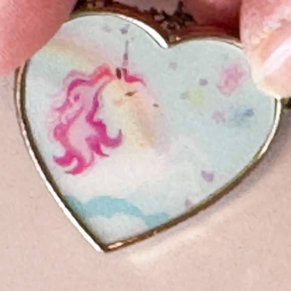 Lenticular Heart Necklace Rainbow Unicorn Flip Image Silver Tone - Picture 5 of 6